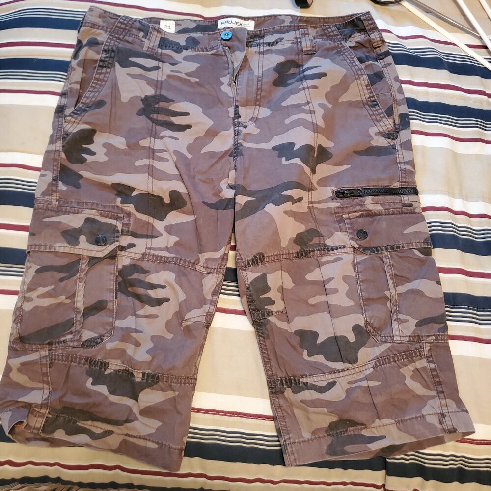 Projek Raw Mens Blue Camouflage Cargo Shorts Size 34